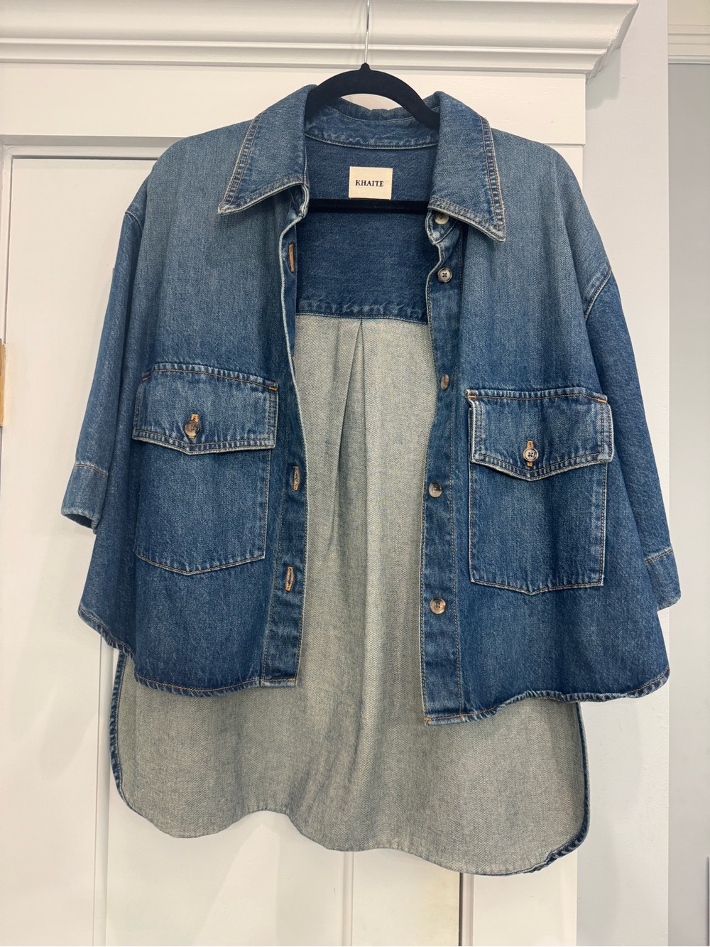 KHAITE Washed Blue Denim Utility Jacket - Picture 3 of 5